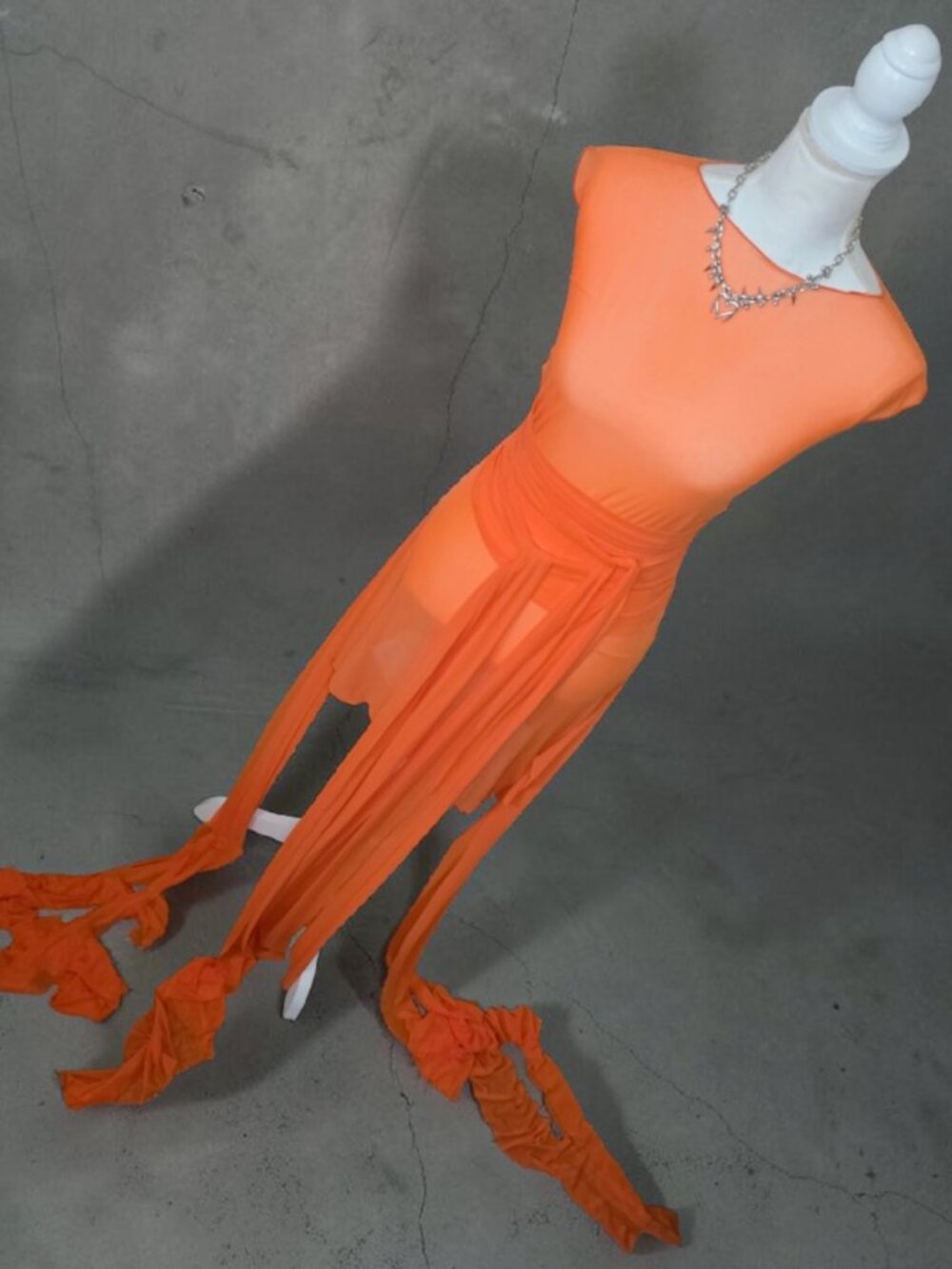 NEW MICAS 2XL Mesh Sheer Wrap Dress Festival Club Editorial Orange Unique Rare